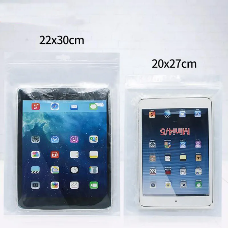 Exibição de varejo à prova de poeira Bolsa de opp plástica transparente branco com furo de pendurar para 8 a 10 polegadas tablet case capa embalagem sacos