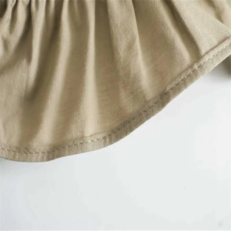 Zaczech na patchwork shirred cropped shirt kobiety długi rękaw puffowy ruffle smocked elastic top female elegancki button up Vintage bluzka 210602