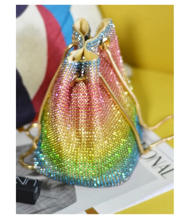 Moda Spersonalizowane Torby Wieczorowe Crossbody Ramię Rhinestone Damska Chain Torebka Damska Kolorowa Wiertarka Netto Torba Wiadra