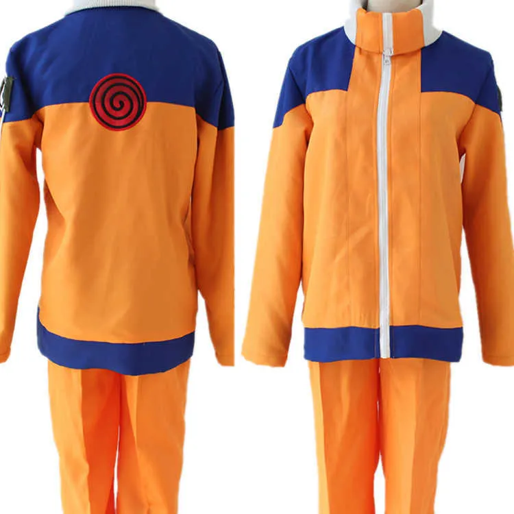 Teenager Uzumaki Cosplay Kostüm für Erwachsene Anime Shippuden Ninja Anzug Orange Sportswear Gelb Perücke Stirnband Karneval Outfit Y0913