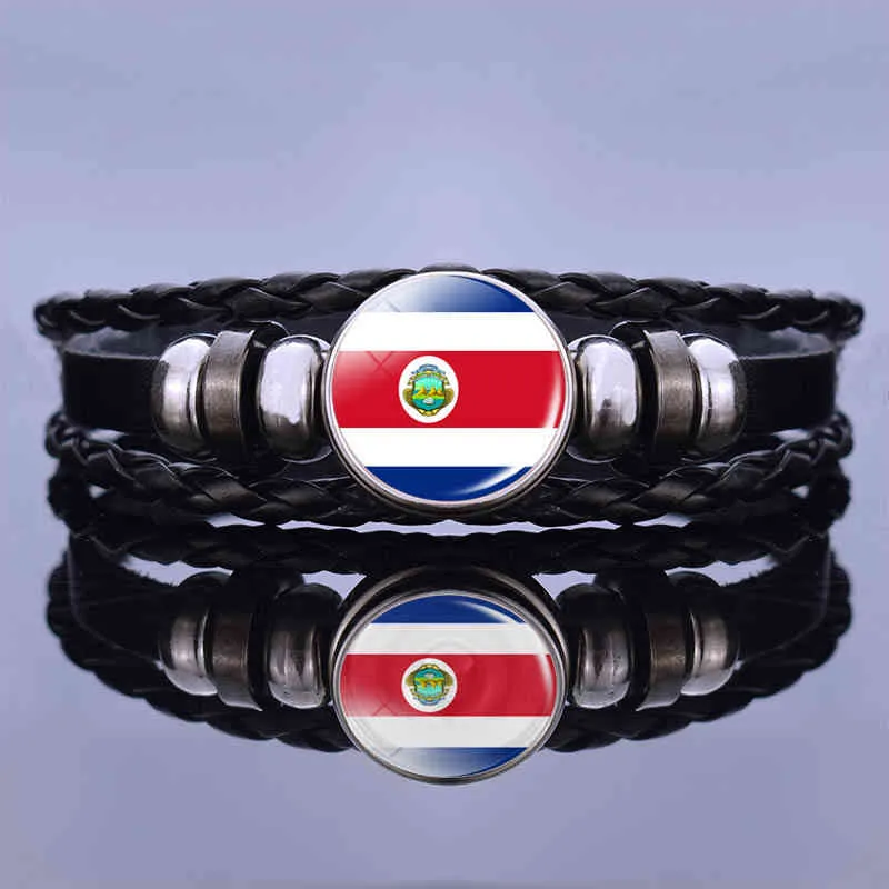 Nord America Bracciali Bangle Canada Messico Giamaica Bahamas Cuba Barbados Flag Bracciale cabochon in vetro con bottone in pelle nera