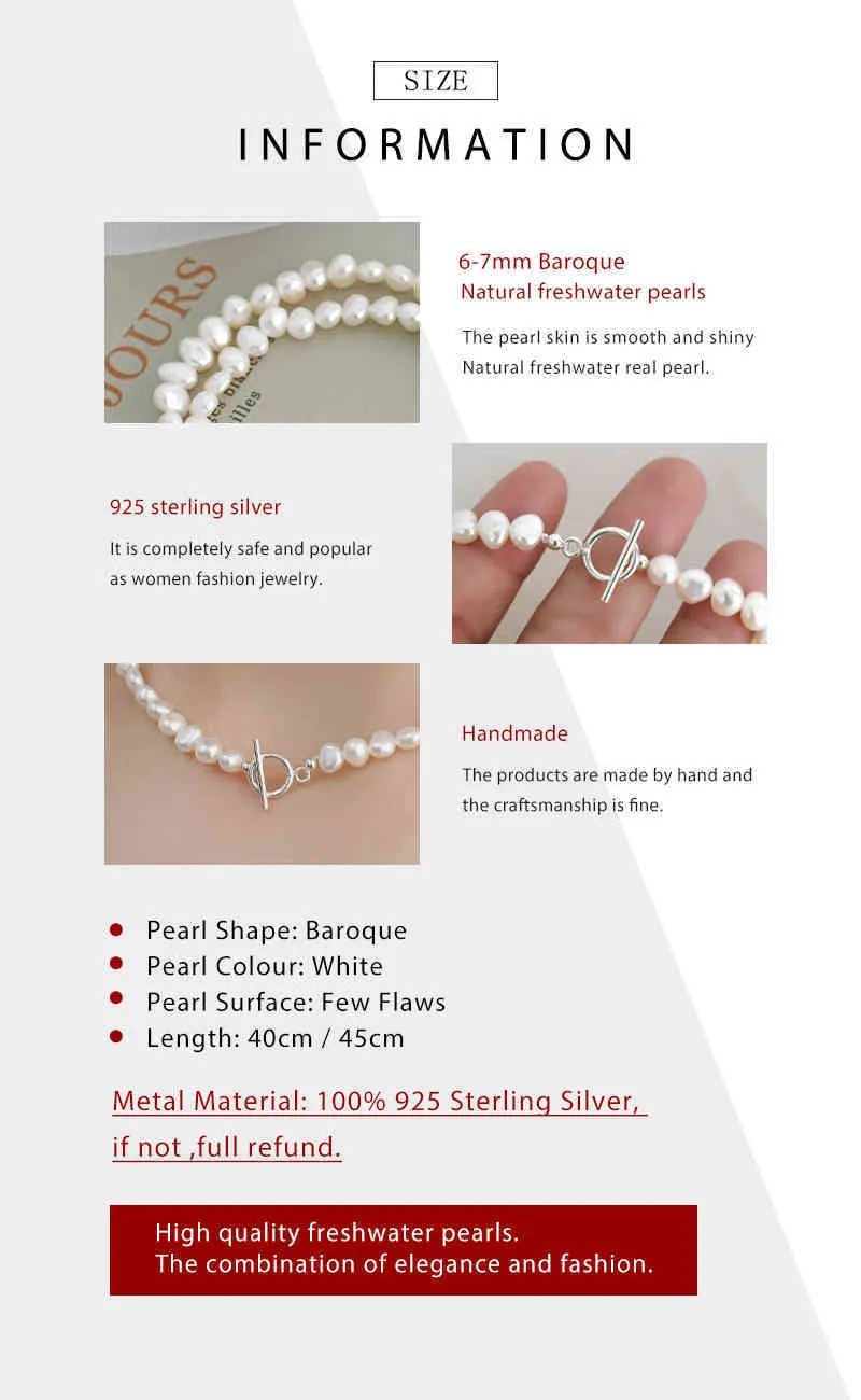 ASHIQI collier de perles d'eau douce naturelles en argent Sterling 925 fermoir OT 6-7mm bijoux en perles baroques pour femmes