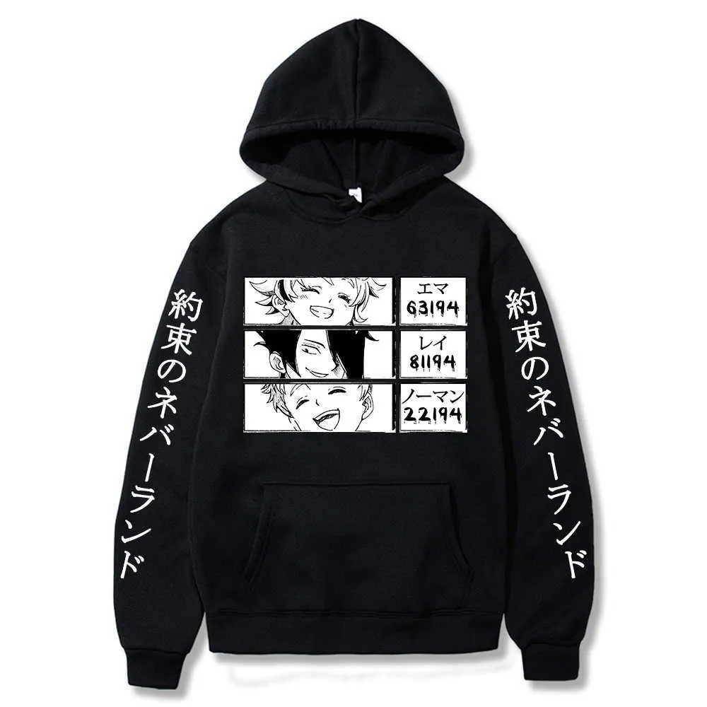 2021 Men's Hoodie the Promised Neverland Hoodie Japan Anime Long-Sleeved Printed Streetswear Hoodies Male Simple Classic Unisex H0910