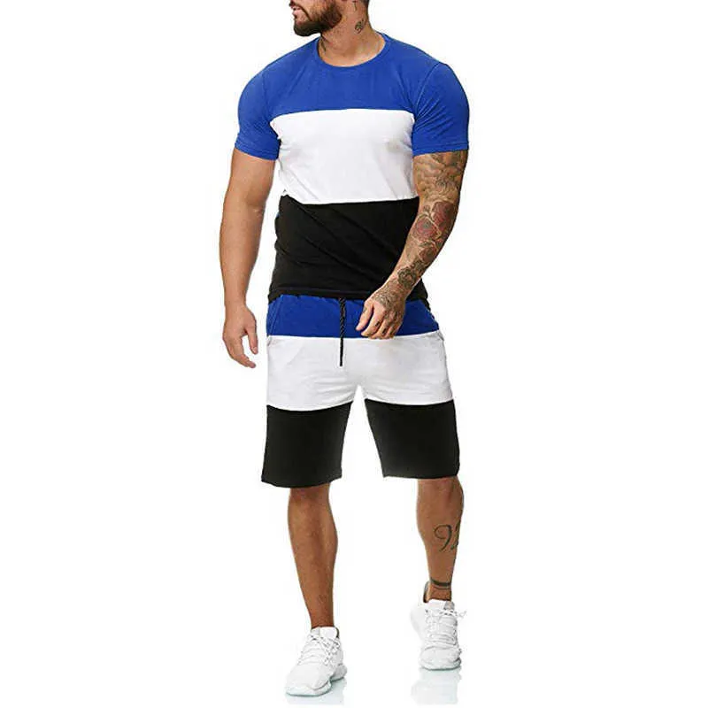 Sommermänner Sets O-Neck-T-Shirt und Knielänge Shorts zweiteilige Sets Tracksuit Männliche Kleidung Jogger Casual Los Hombres konjuntos x0610