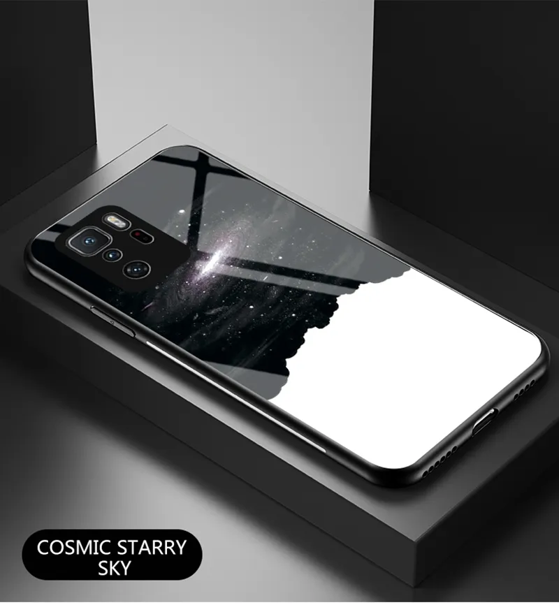 Cases voor Xiaomi Poco X3 GT Redmi Note 10 PRO Max 10s Hardkleurige Sterrenhemel Gehard Glas Achterkant Anti Kras