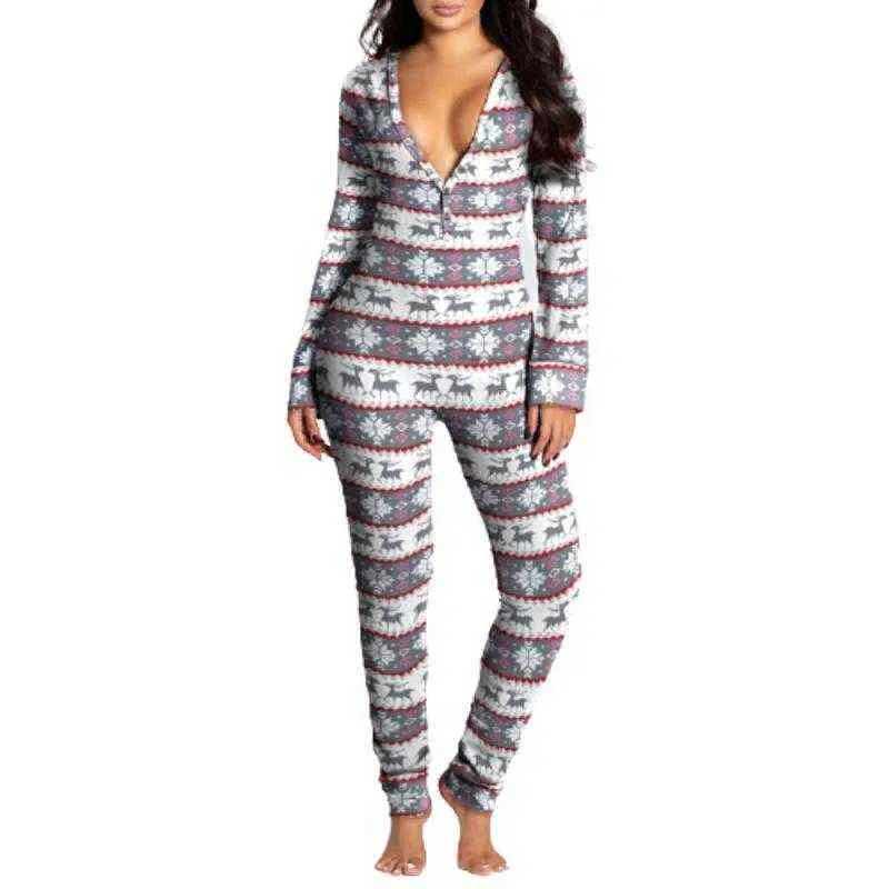 Sexig Pajama Bodysuit Kvinnor Långärmad Romper Casual Leotard Toppar Sleepwear Loungewear Julklapp 211111