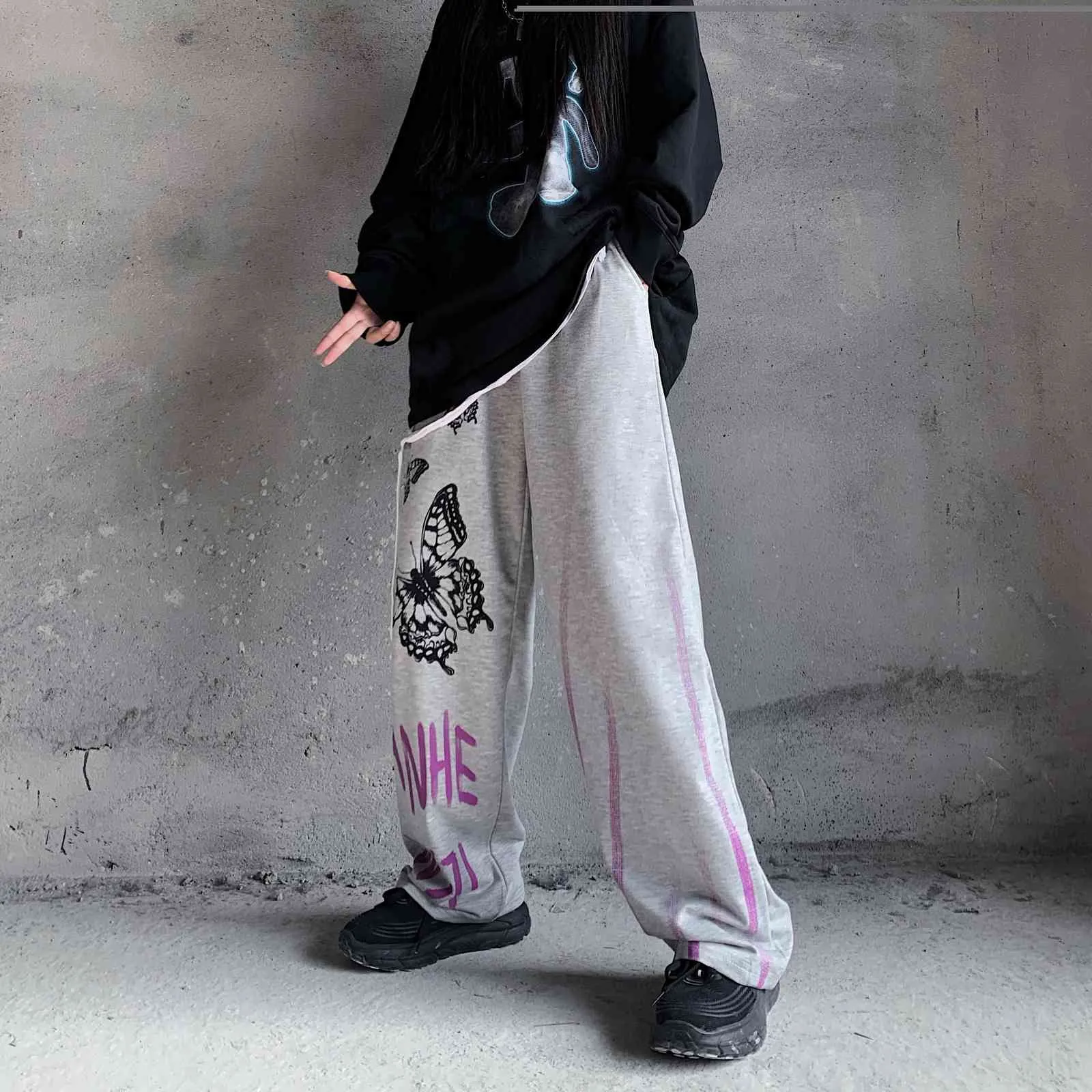 Calças casuais Mulheres Harajuku Calças Gótico Streetwear Vintage Coreano Ins Moda Reta Pant Bottoms 210519