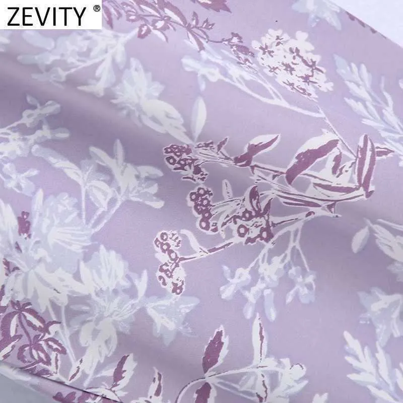 Zevity Femmes Tropical Imprimé Floral Violet Sarouel Femme Chic Taille Élastique Casual Mince Cheville Longueur Pantalones Mujer P1026 210603