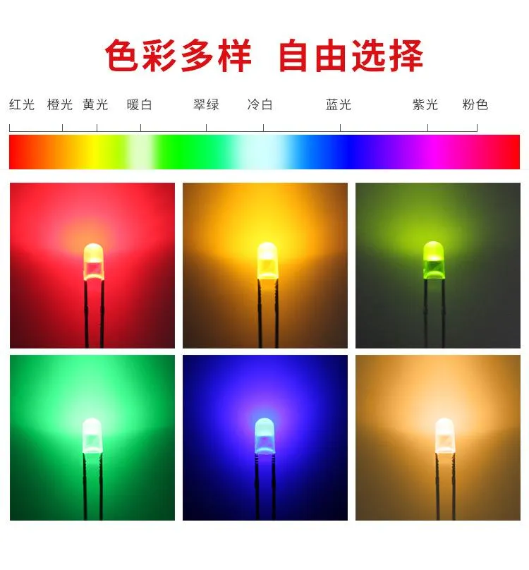 전구 색상 확산 3mm LED 프린지없는 전구가없는 전구는 빨간색 녹색 란 옐로우 흰색 LED 램프 라이트 린 다이오드 244B