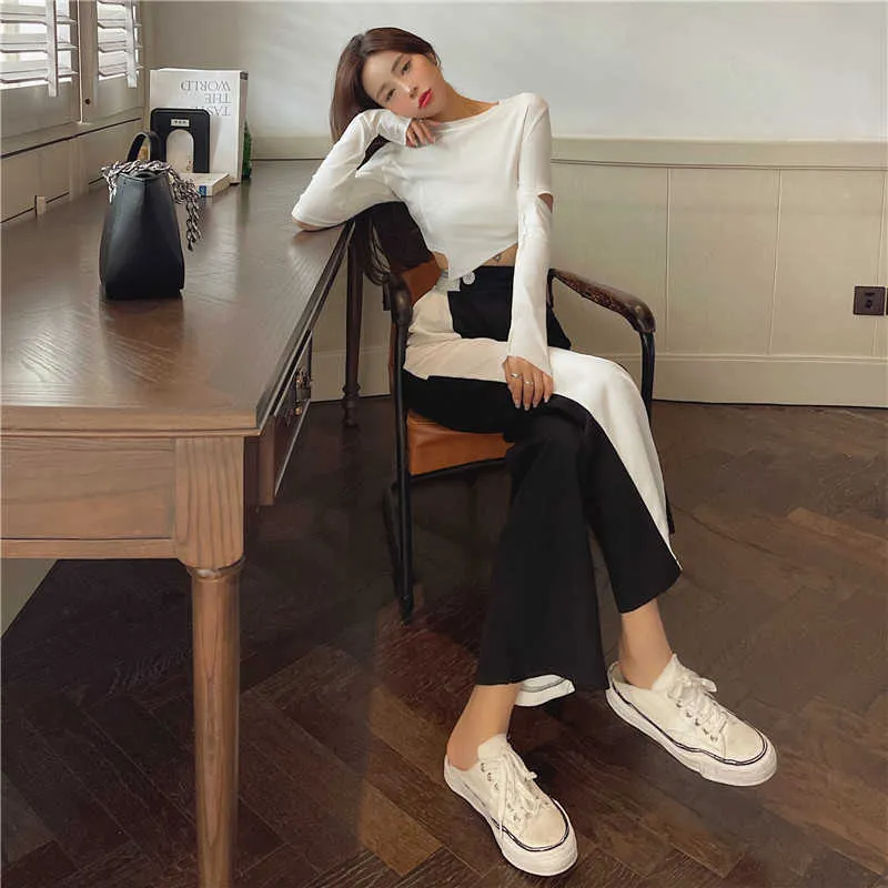 Women's pants black thin traf long high waist loose straight harajuku Women's pants fashion white casual y2k pants for women Q0801