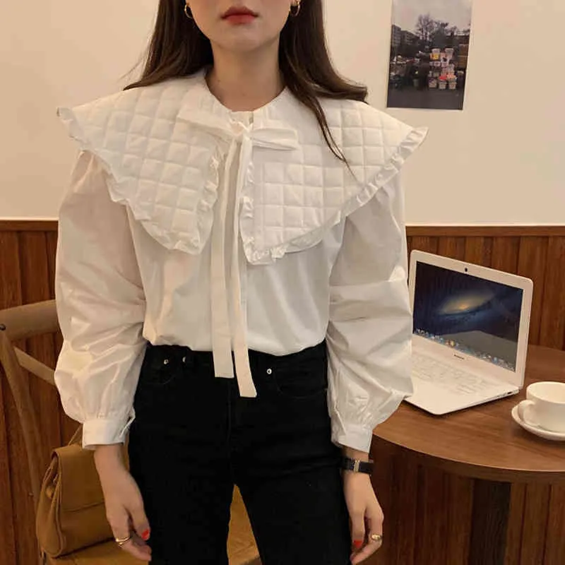 Nomikuma Vintage Ruffle Peter Pan Collar Bluzka Koszulka przyczynowa Koreańska muszka długi rękaw