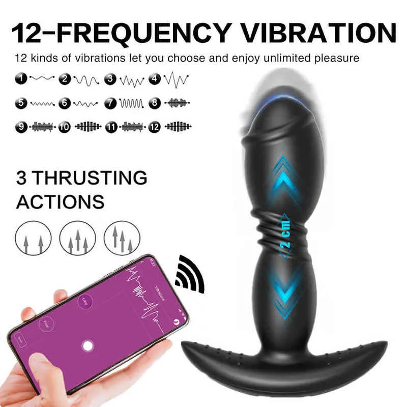Nxy-vibrators Sex Bluetooth Stak-dildo Grote buttplug Anale app-bediening Mannelijke prostaatstimulator Anus Seksspeeltje voor mannen Homo 18 1223243860