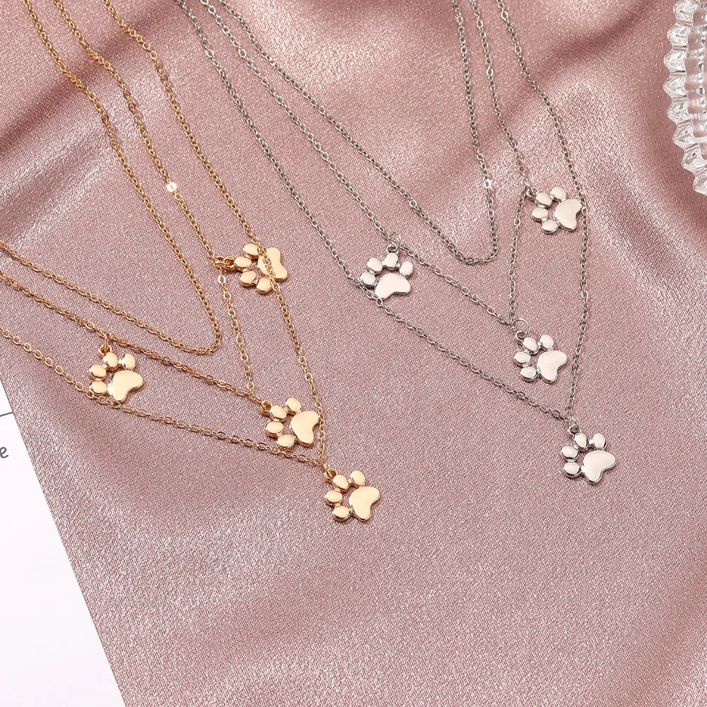 Vintage Multilayer Cat Paw Print Anhänger Halskette Frauen Gold Silber Farbe Aussage Choker Böhmen Halsketten Schmuck Geschenk