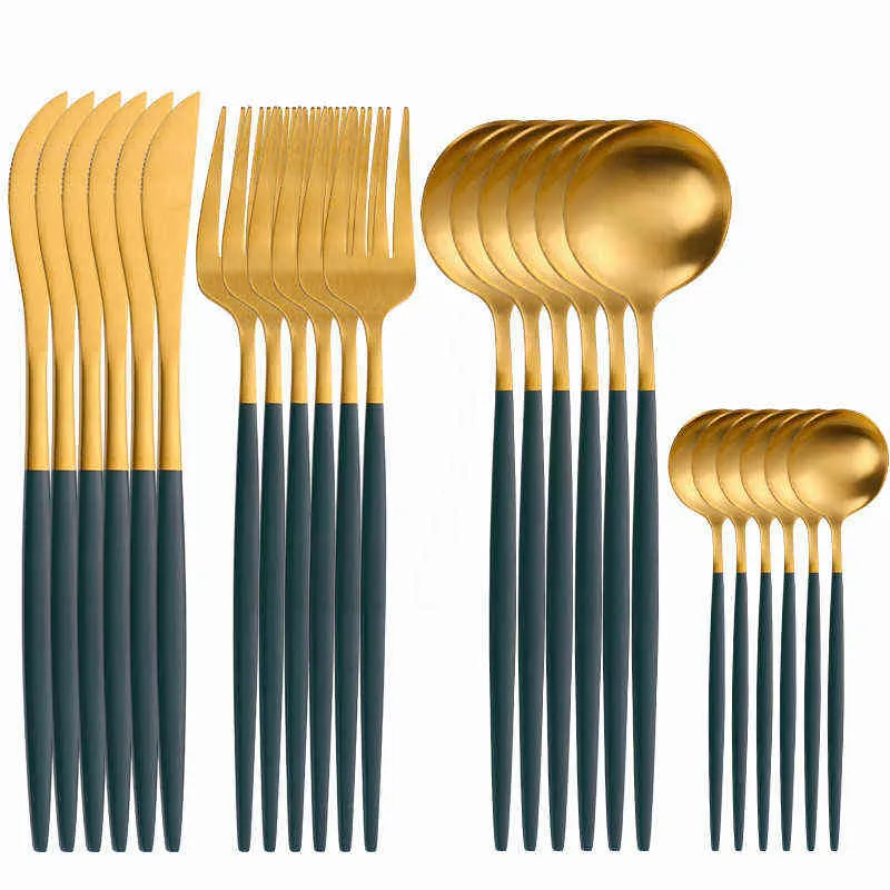 Stainless Steel Tableware Set Gold and Pink Cutlery Matte Dinner Kitchen Spoon Fork Knife Dinnerware 211229