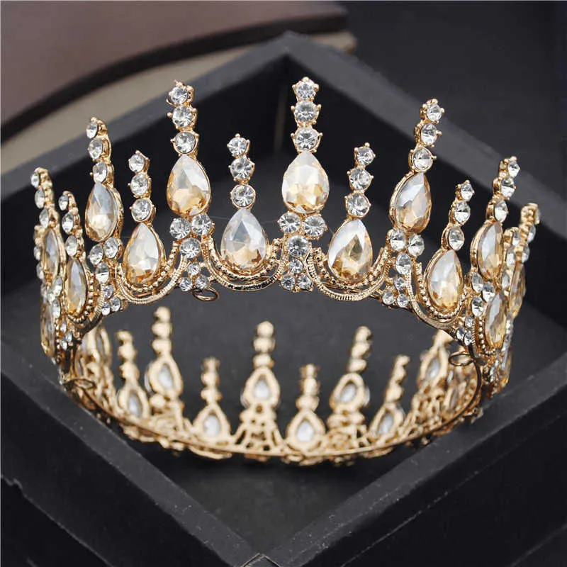 Vintage Red Crystal Diadem Bridal Tiaras Bröllop Crown Royal Queen Headdress Pageant Hår Smycken Födelsedag Huvud Ornament X0625
