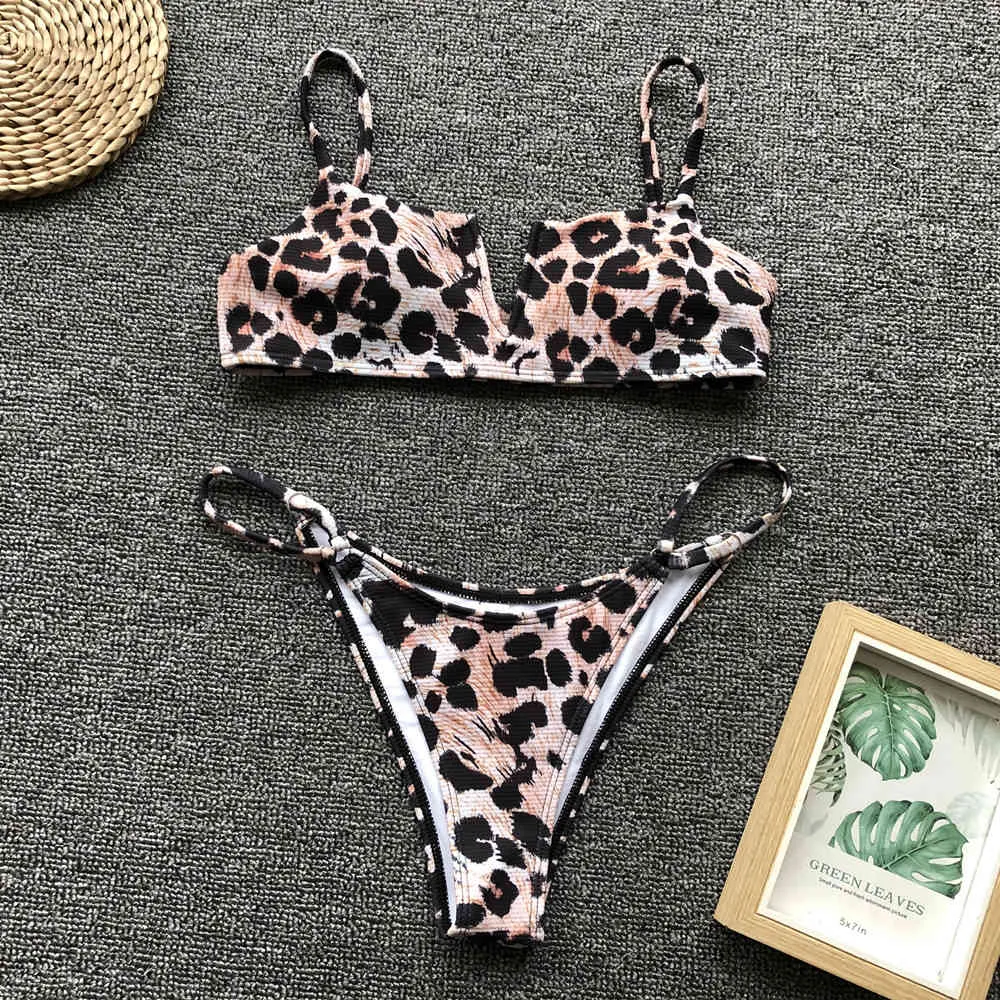 Omkagi Leopard Swimwear Women Sexig V Neck Bikini Swimming Swimsuit Push Up Bikini Set Bathing Suit Beachwear Bikinis Mujer 210319