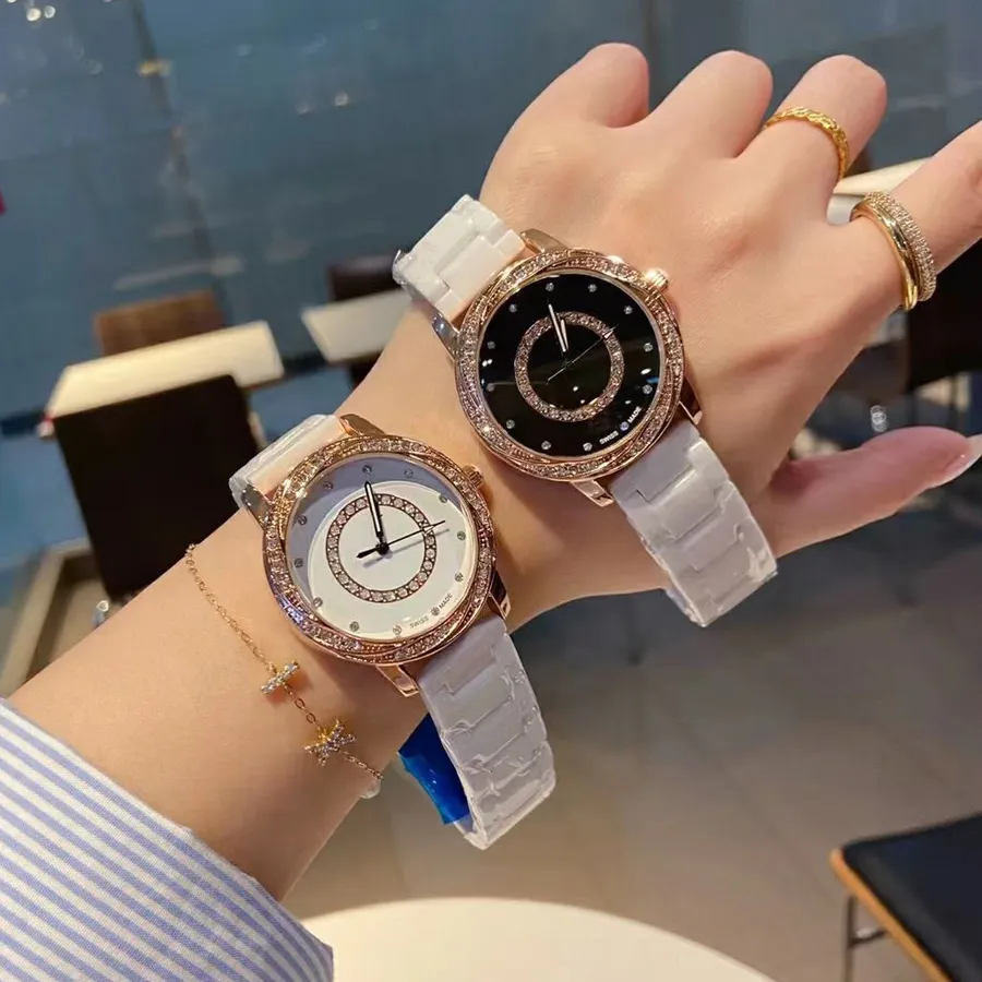 Брендовые часы для женщин и девочек, кристаллический стиль, керамический ремешок, кварцевые наручные часы CHA64252r