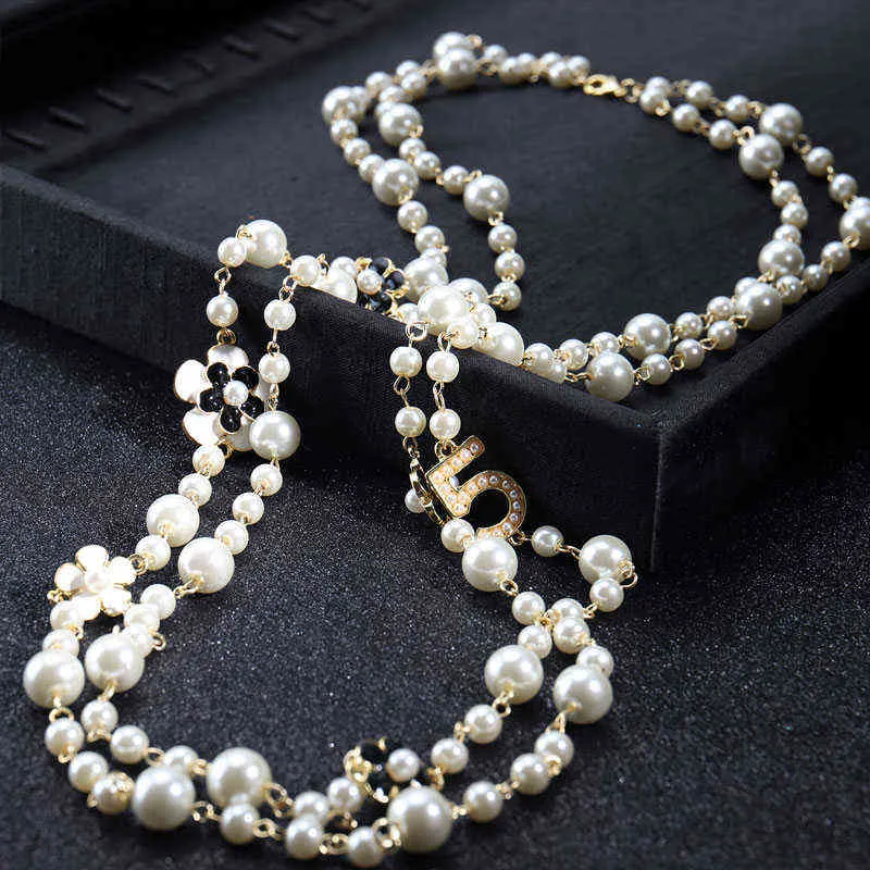 Высокое качество, женские длинные подвески, многослойное жемчужное ожерелье, Collares De Moda, номер 5, вечерние ювелирные изделия с цветком281n3623361
