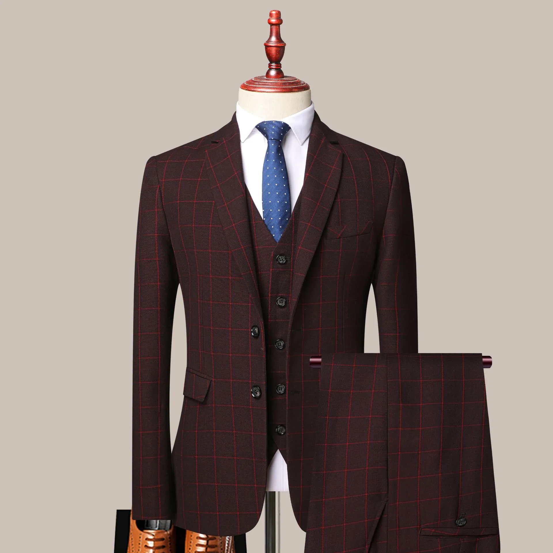 Dreiteiliger Blazer für Herren, formelle Business-Plaids, Anzüge für Herrenmode, Plaid