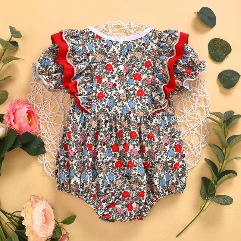 рожденный ползун 0-24 месяца слоеный рукав рюмки лук комбинезон детская одежда принцесса стиль младенческая девушка цветочный треугольник 210515