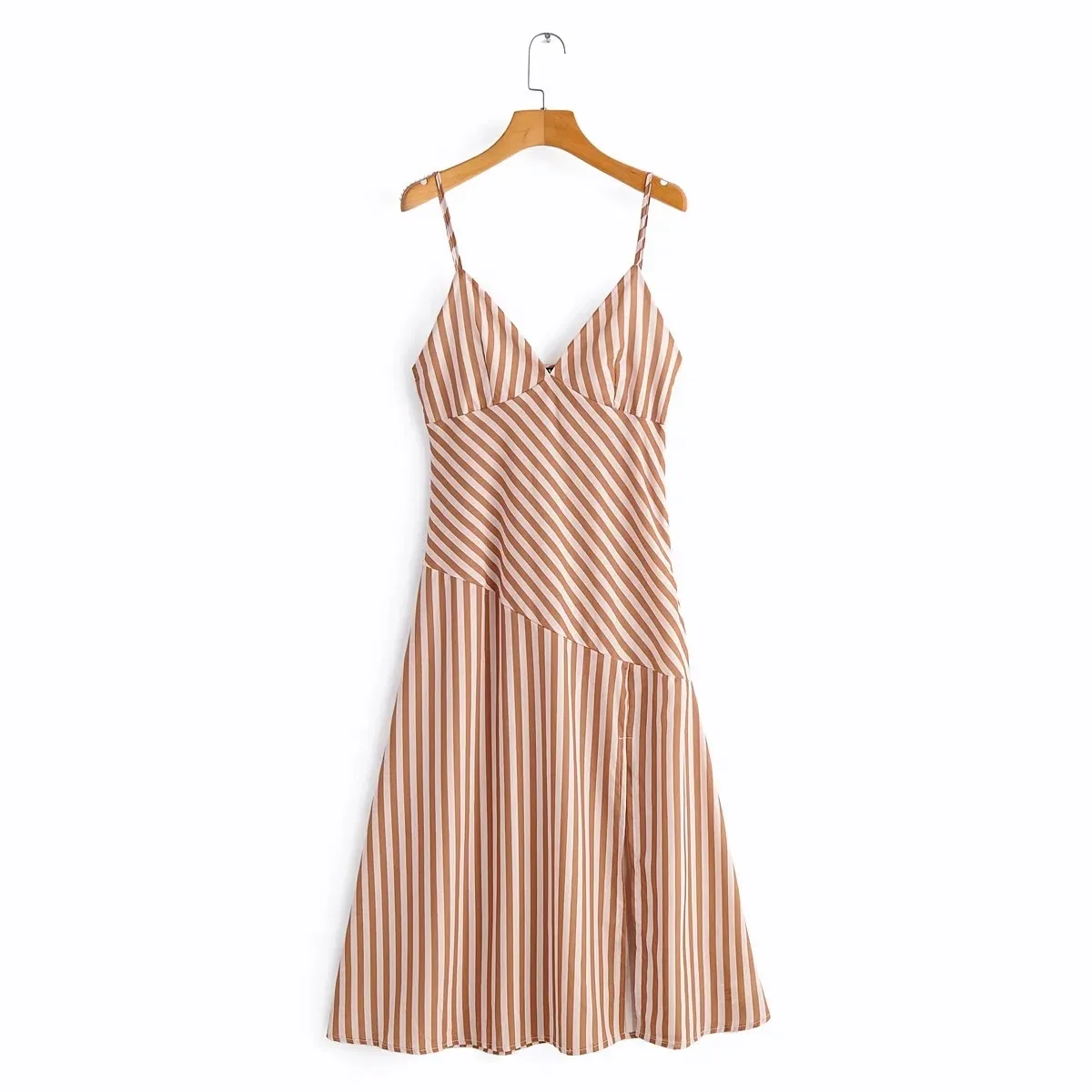 Listrado Casual Midi Dress Verão Mulheres Split Dress Holiday Boho Beach Dress Vestidos Sundress 210415