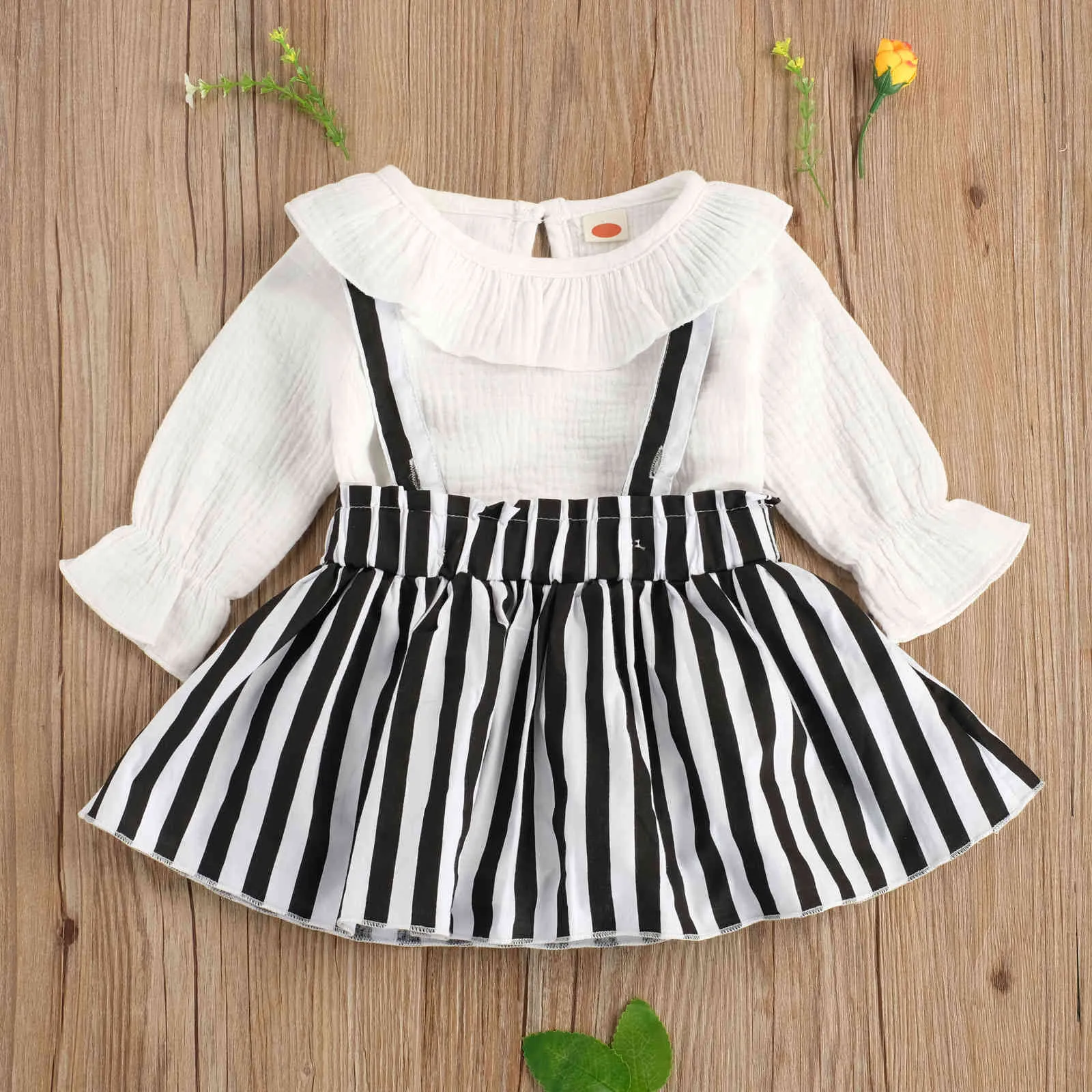 0-24m Primavera outono nascido bebê menina bebê roupas conjunto ruffles manga comprida romper saias listradas macacões de macacão 210515