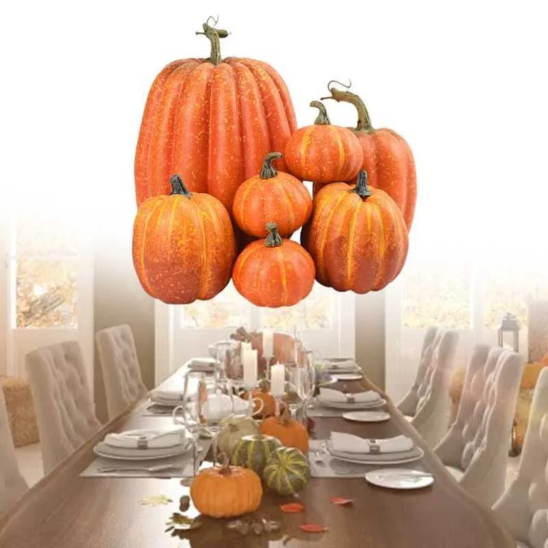 7 pezzi di zucche artificiali assortite zucca di simulazione finta la decorazione domestica della festa del ringraziamento di Halloween 210925