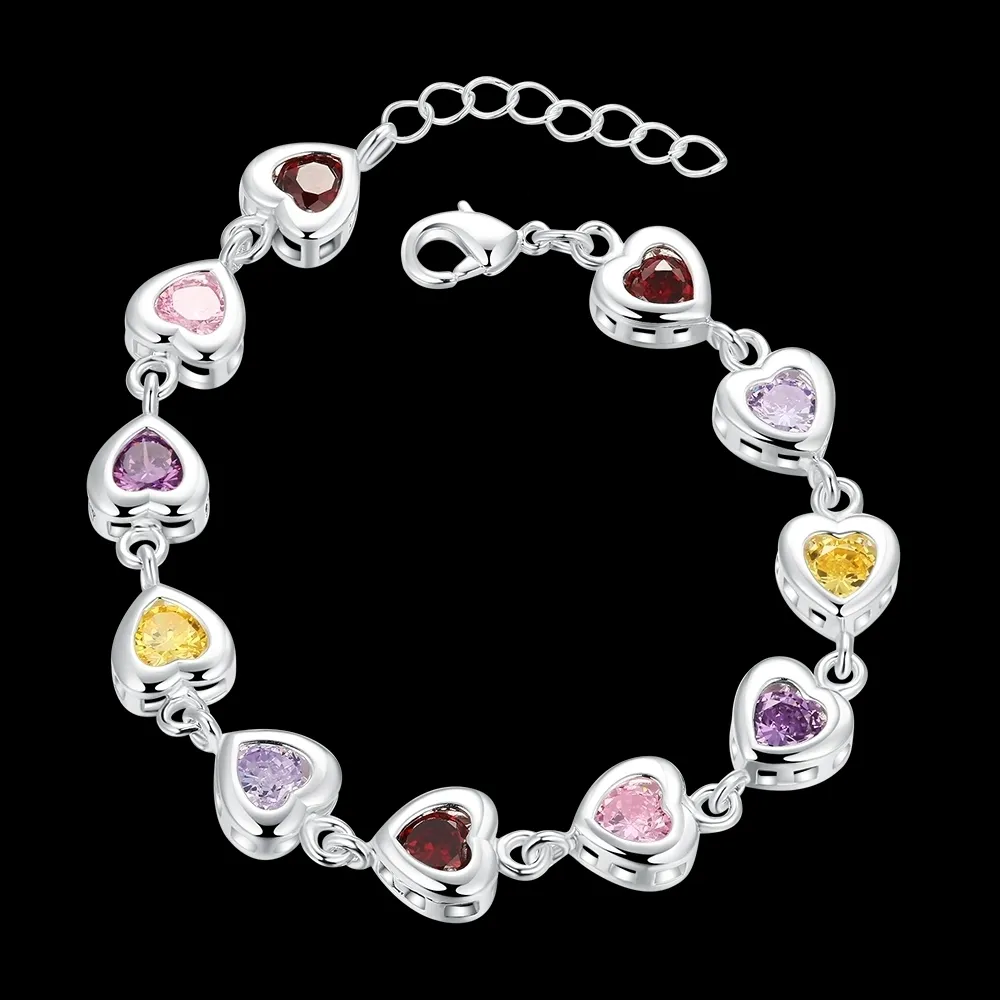 Dolce gioielli di moda donna argento sterling 925 cuore colorato zirconi braccialetto festa di fidanzamento regalo di Natale