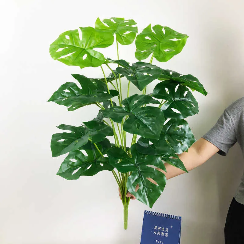 75cm 24 Têtes Grand Monstera Artificiel Plantes Tropicales Faux Palmier Feuilles En Plastique Jungle Feuillage pour La Maison Jardin Décoration 210624