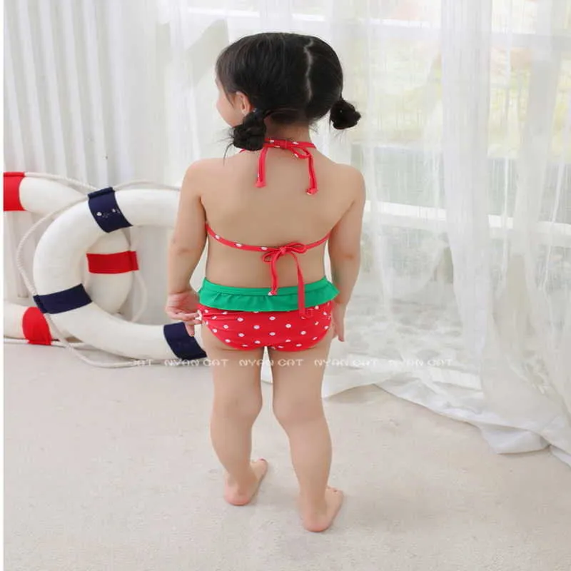 Summer Girls Sets Swimsuit Strawberry Bikini Spring Small Fresh Sling E1018 210610