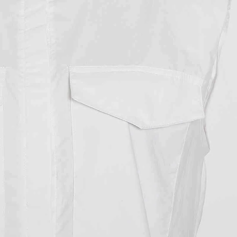 Blanc décontracté femmes chemises col montant sans manches avec épaulette OL Blouse femme vêtements d'été mode 210524