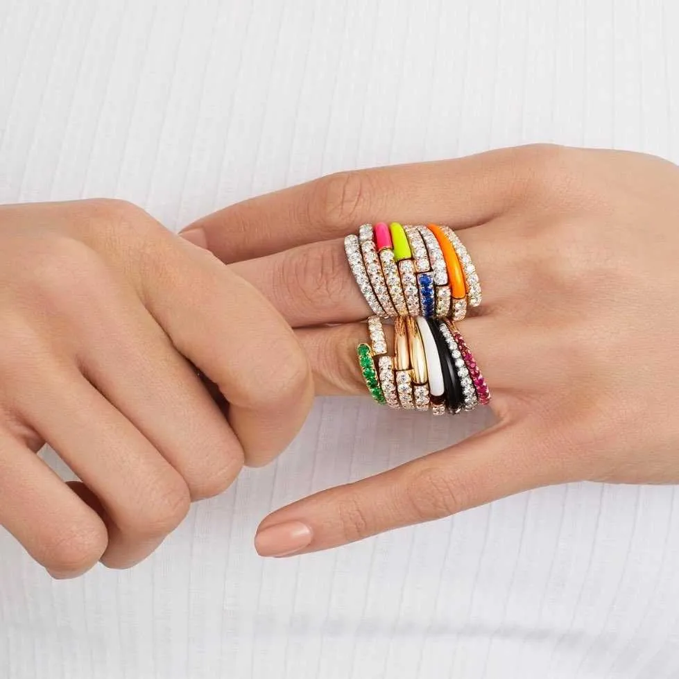 2021 Lato Nowa Kolorowa Biżuteria Pastelowa Neon Emalia Otwarta Dostosuj Band 5A CZ Układanie palec Pierścionek dla kobiet X0715