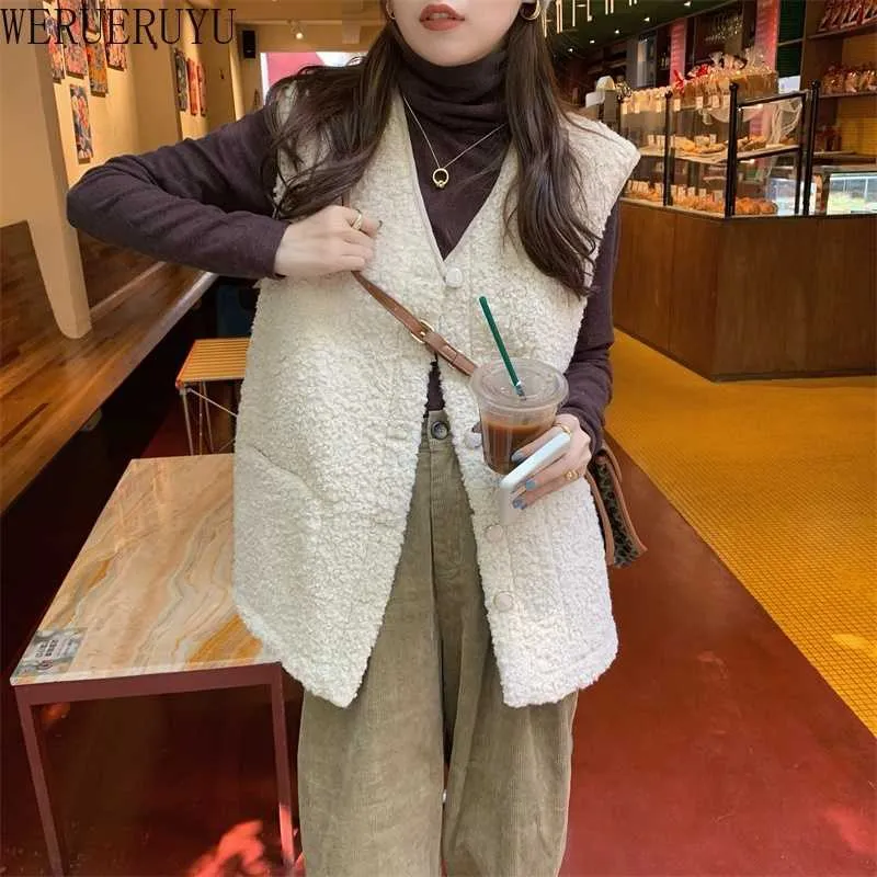 Werueruyu outono terno de inverno mulheres temperamento estilo coreano moda imitação cordeiro cabelo colete 210608