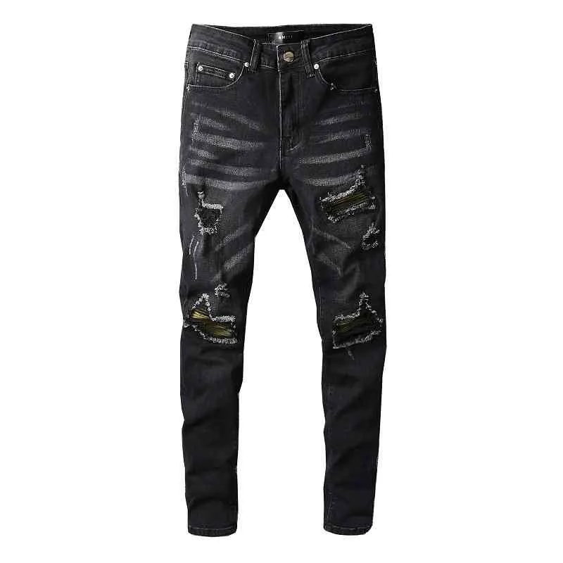 designer Jeans Amirrss Pantaloni da uomo New US casual hip hop high street usurati e logori lavare schizzi di inchiostro dipinti Slim Fit Jeans uomo # 688 FB6O