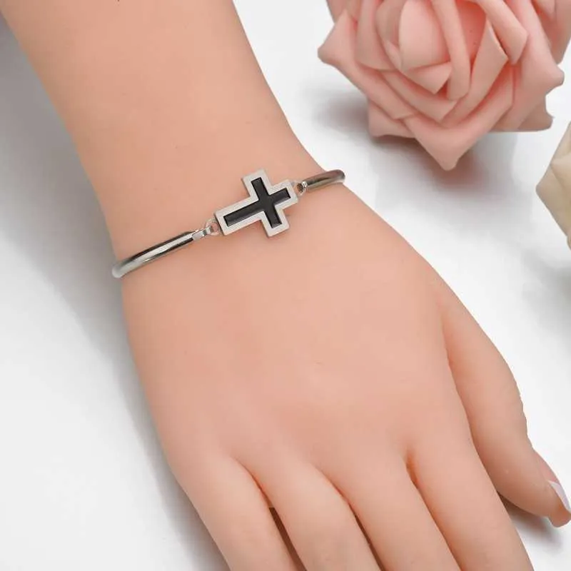 Charm Bracelet Jewelry Stainless Steel Personality Cross Cuff Bangle Minimalist Gold Silver Color Friendship Bracelets Bangles Q0719