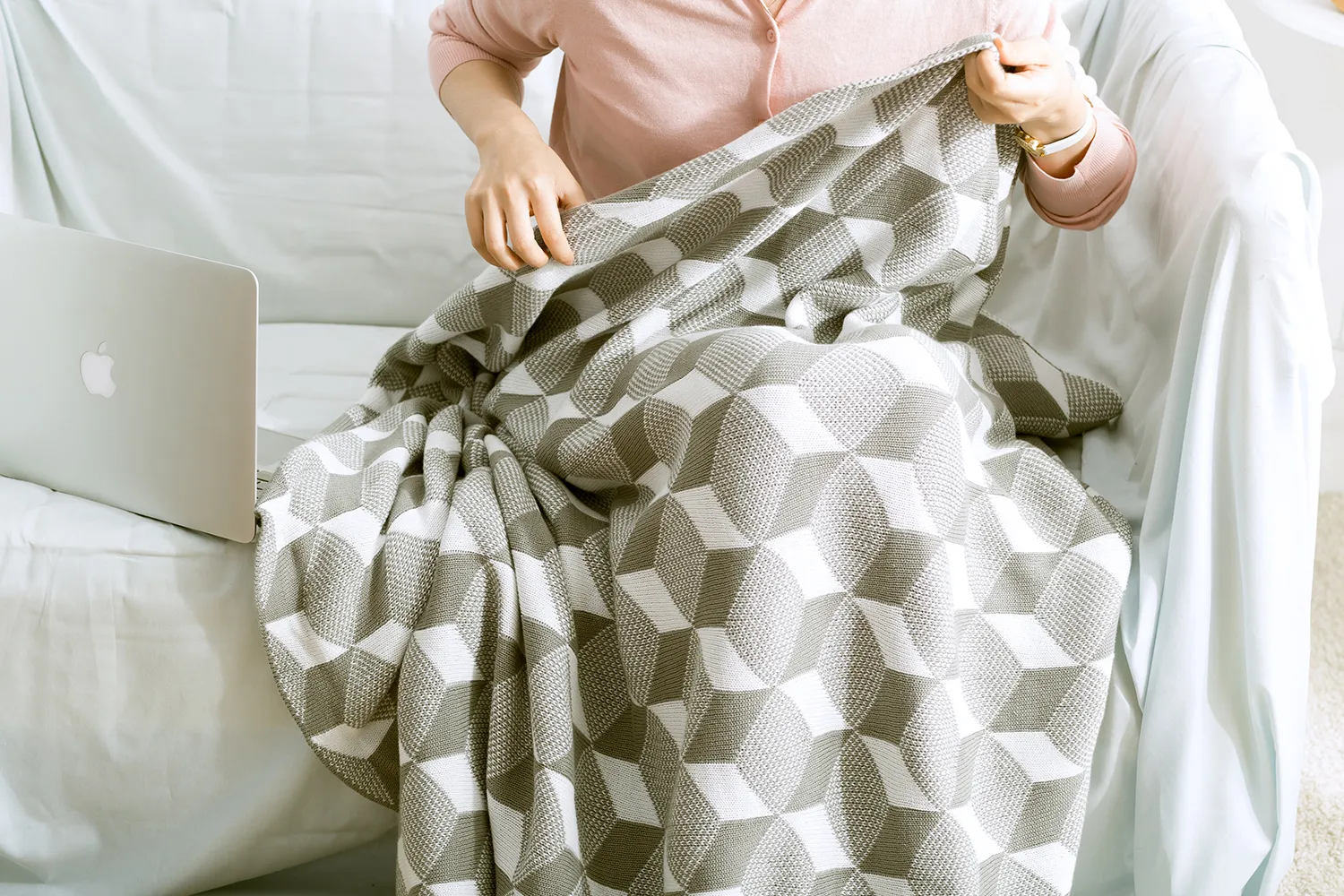 REGINA Home Textiles Couverture Jeter Bleu Royal Gris 3D Coton Crochet Housse De Canapé Couverture Chaud Femmes Châle Tapis Pour Salon