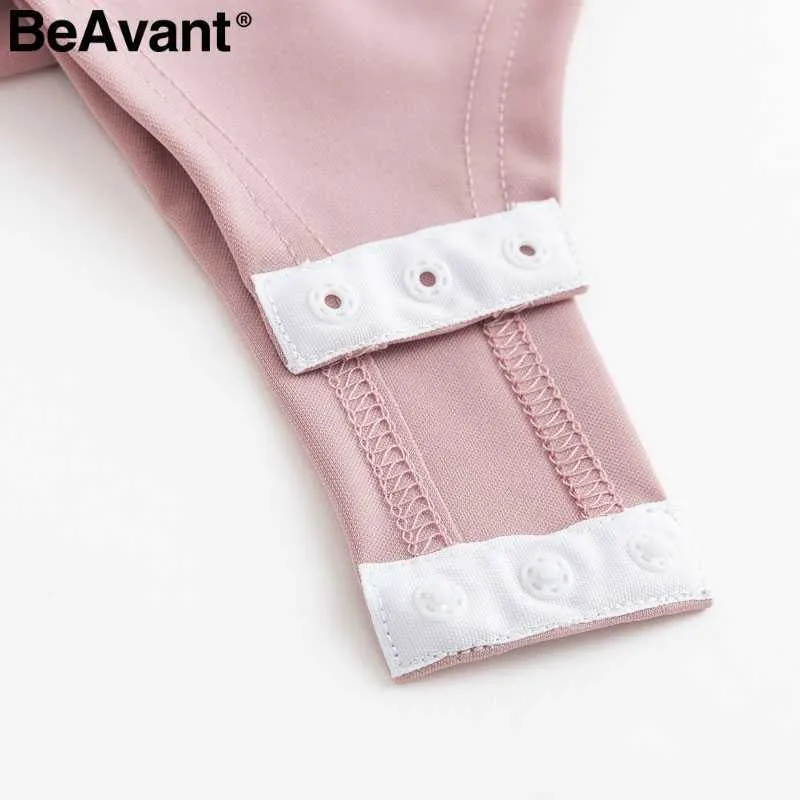 Beavant malha sexy bodysuit elegante puff manga chiffon bodysuit blusa senhoras fitness macacão feminino playsuit 210709