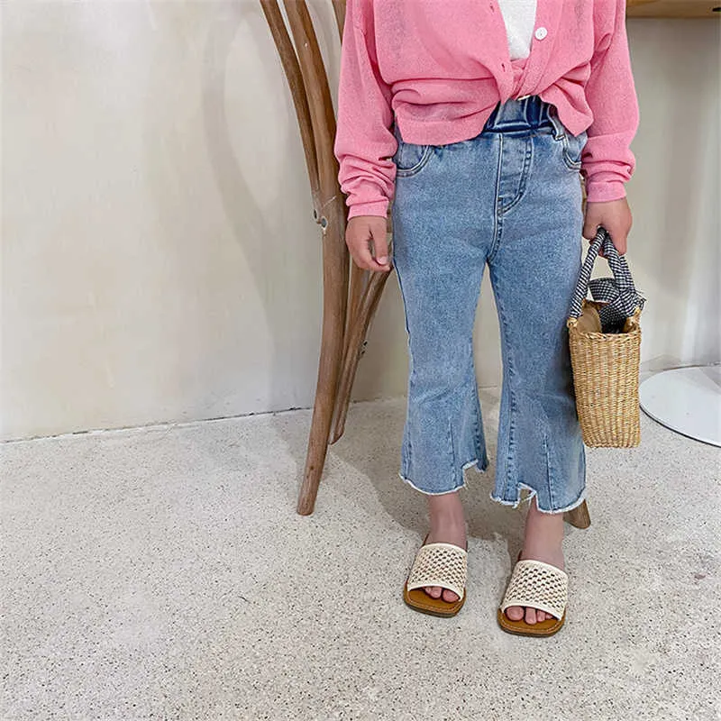 Girls Summer Silm Thin Denim Flared Pants 1-7 Years Korean style Kids Fashion Casual Jeans 210615