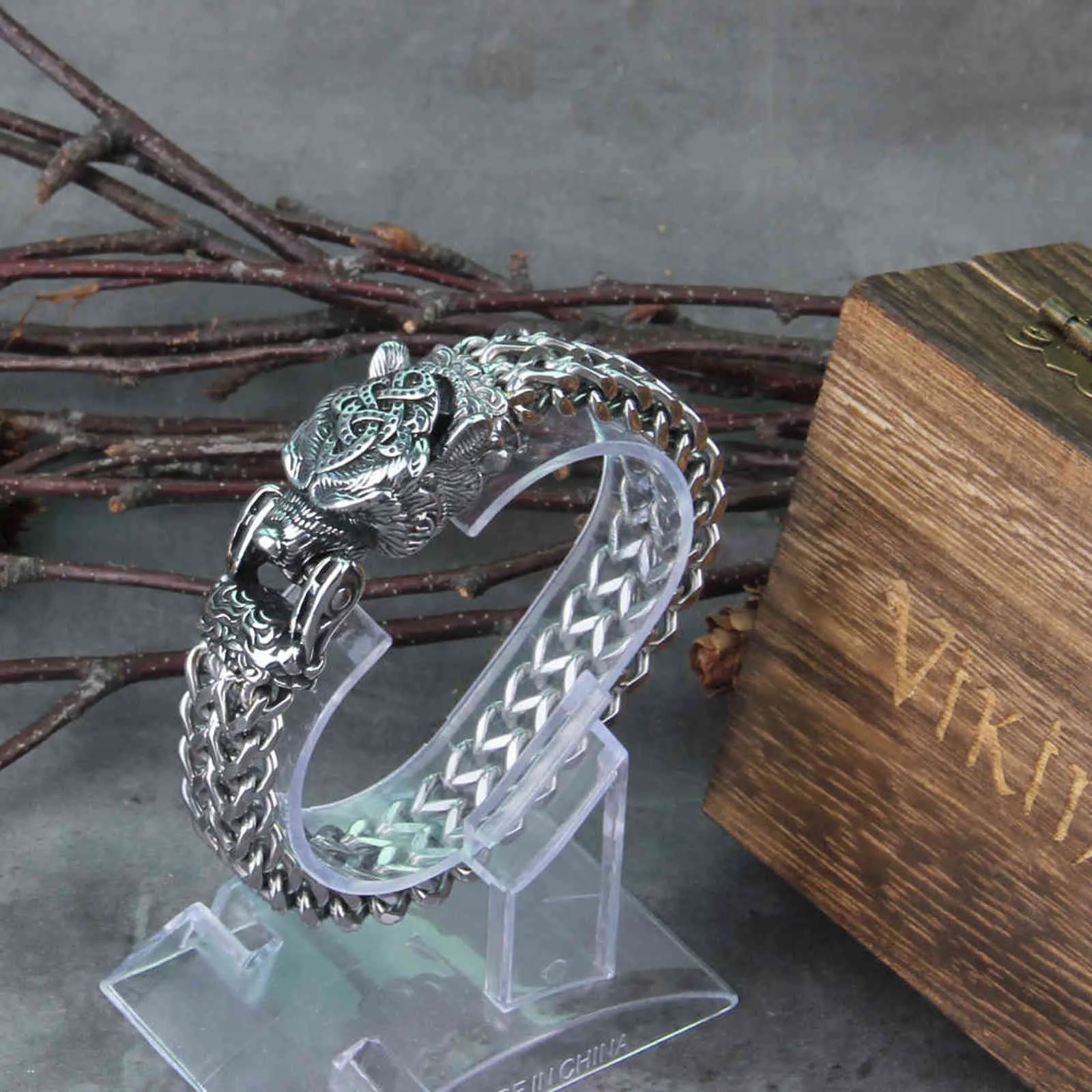 Vikings jóias de aço inoxidável urso russo pulseira men039s malha corrente pode abrir a boca punk pulseiras motociclista 211124238s7121600