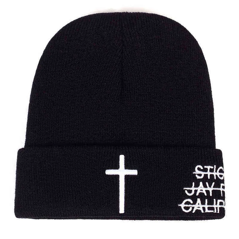 Ny fishion beanie hatt skullie cap slouchy vinter uppvärmning broderi cool punk män kvinnor pojke flicka tonåring gata dans kors hattar y21111