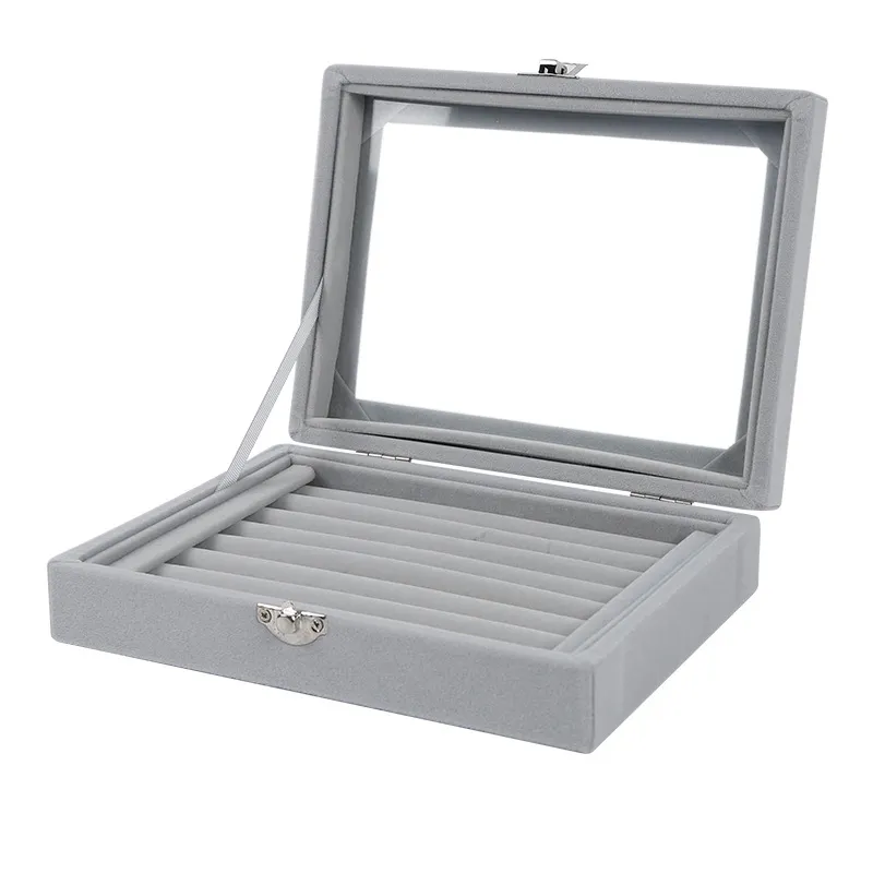 Caja organizadora de joyas con anillo de cristal de terciopelo de estilo europeo, estuche de almacenamiento con soporte para bandeja, estuche de exposición para decoración del hogar 20 15 5cm2534