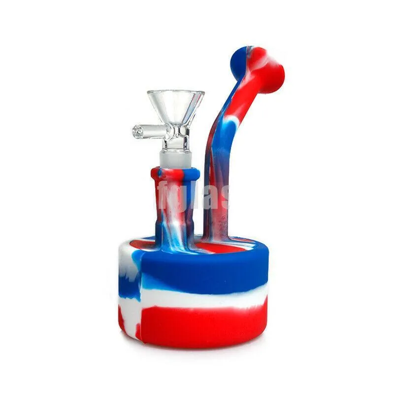 Cachimbas portátiles 5 pulgadas Silicona Bong Tuberías de agua Reciclador extraíble DAB rig para humo irrompible Impresión en color bongs tipo libre