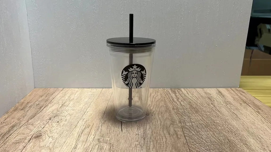 24oz Starbucks Denizkızı Kupa Tumbler Şeffaf Çift Katmanlı Plastik Yeniden Kullanılabilir Kapak ve Straw288k