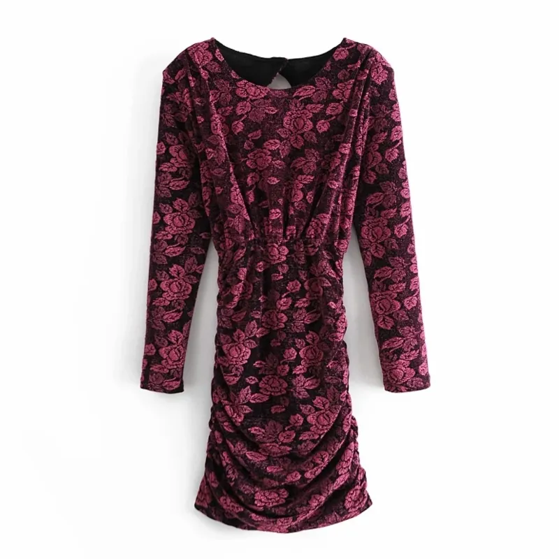 Spring Fashion Women Flower Jacquard Hollow Backless Mini Dress Female Long Sleeve Clothes Casual Lady Sheath Vestido D7235 210430