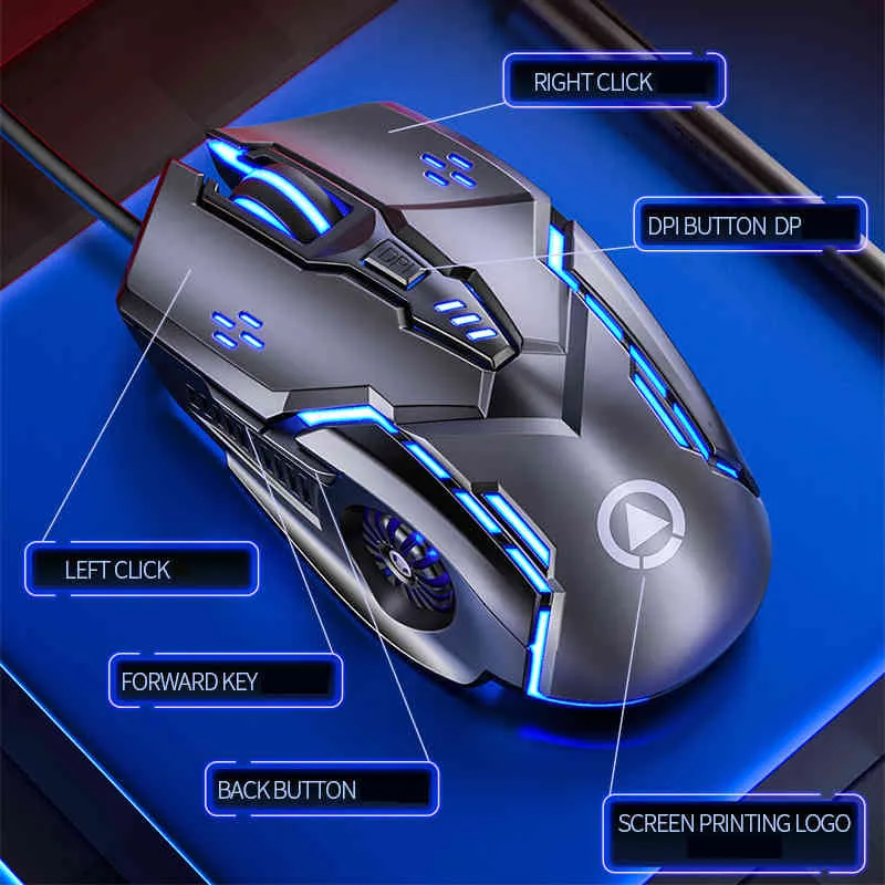 Mouse da gioco G5 cablato colorato retroilluminato 6 pulsanti silenzioso a 4 velocità 3200 DPI RGB computer portatile