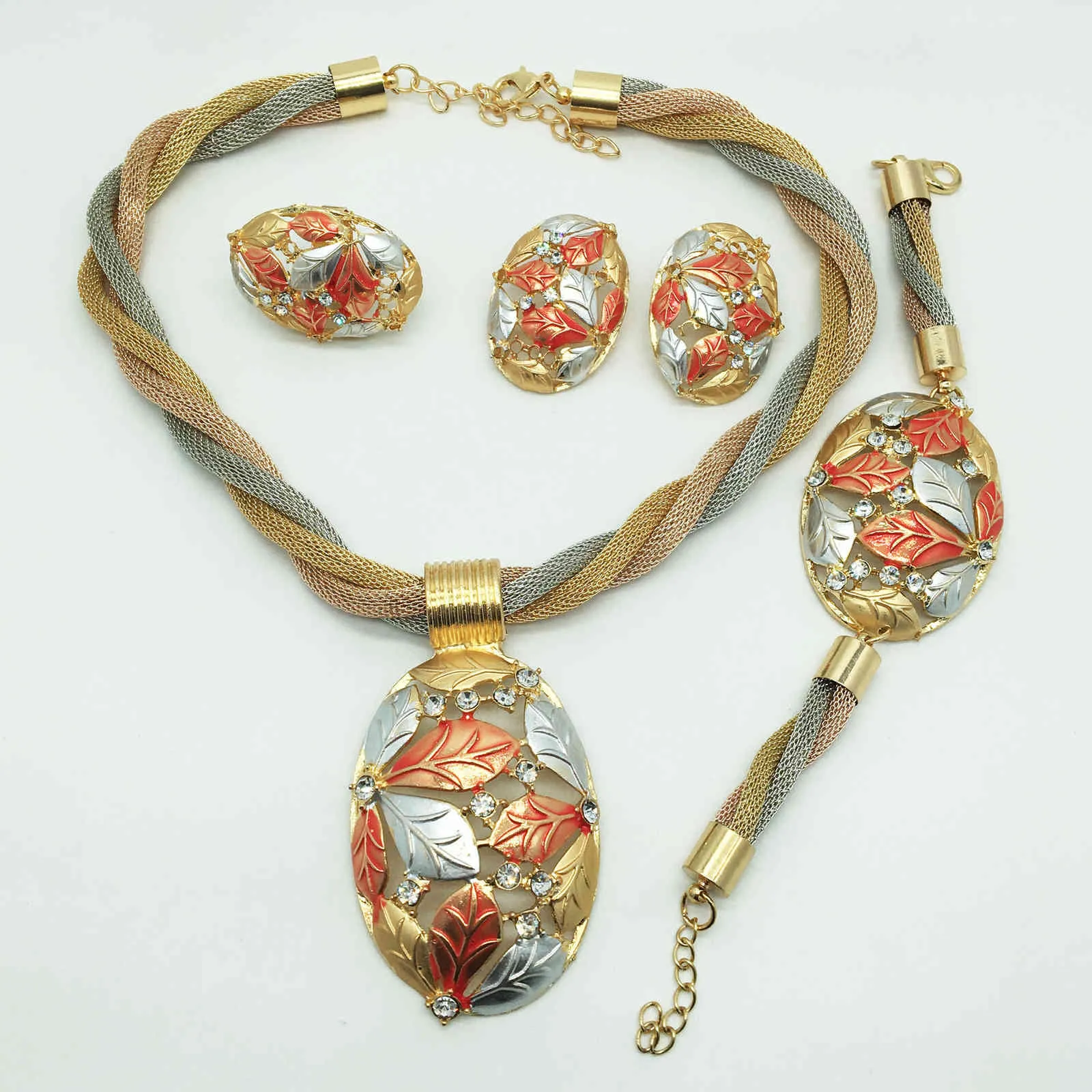Collier à breloques africaines, boucles d'oreilles, ensembles en or de dubaï pour femmes, Bracelet de mariée, bague, pendentif, bijoux, Set2485052