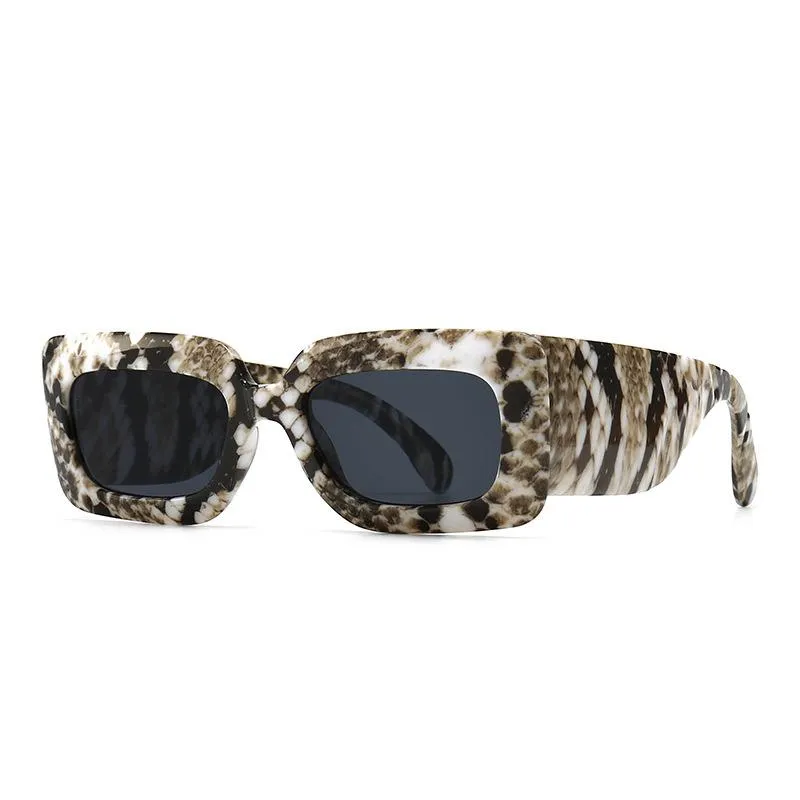 Okulary przeciwsłoneczne wąż skóra brązowa python kobiety vintage prostokąta projektantka marki Uv400 okulary201o