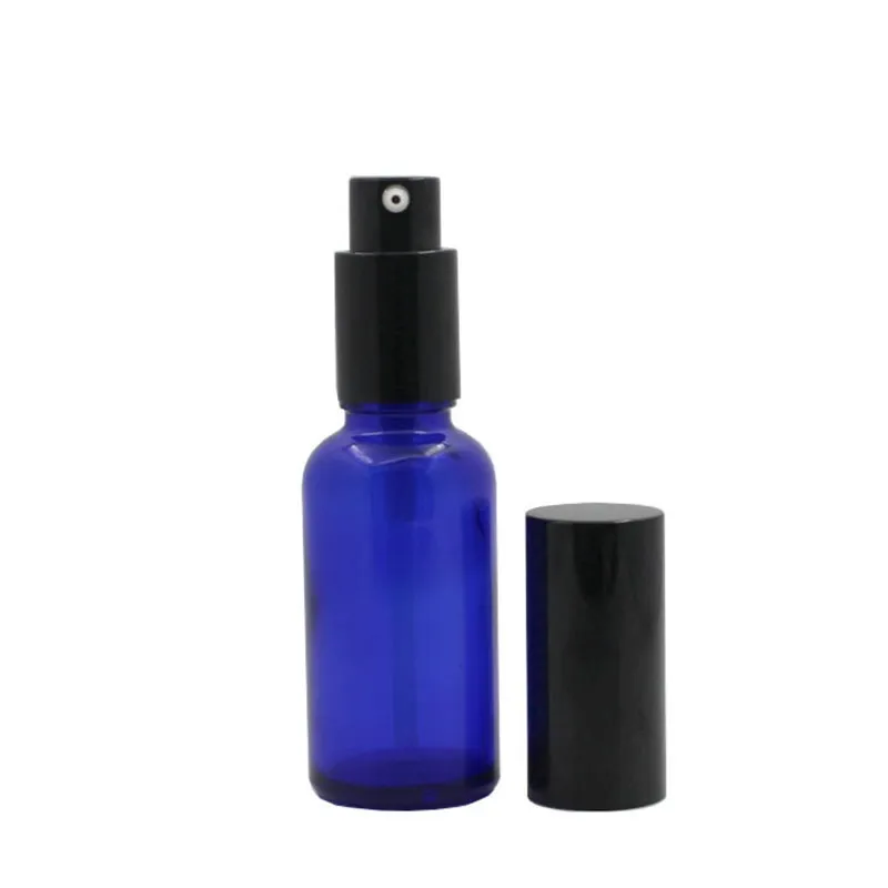 Blue Glass Spray Lotion Pump Bottle Black Cap Cosmetic Packing Empty Perfume Atomizer Vials 10ml 15ml 20ML 30ml 50ml 100ml 