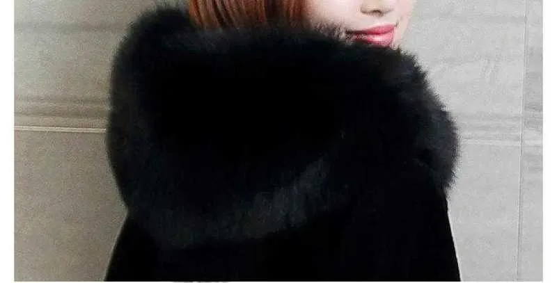 Manteau en fausse fourrure avec capuche Fashion Slim Veste en fausse fourrure noire Fausse fourrure de lapin 210927