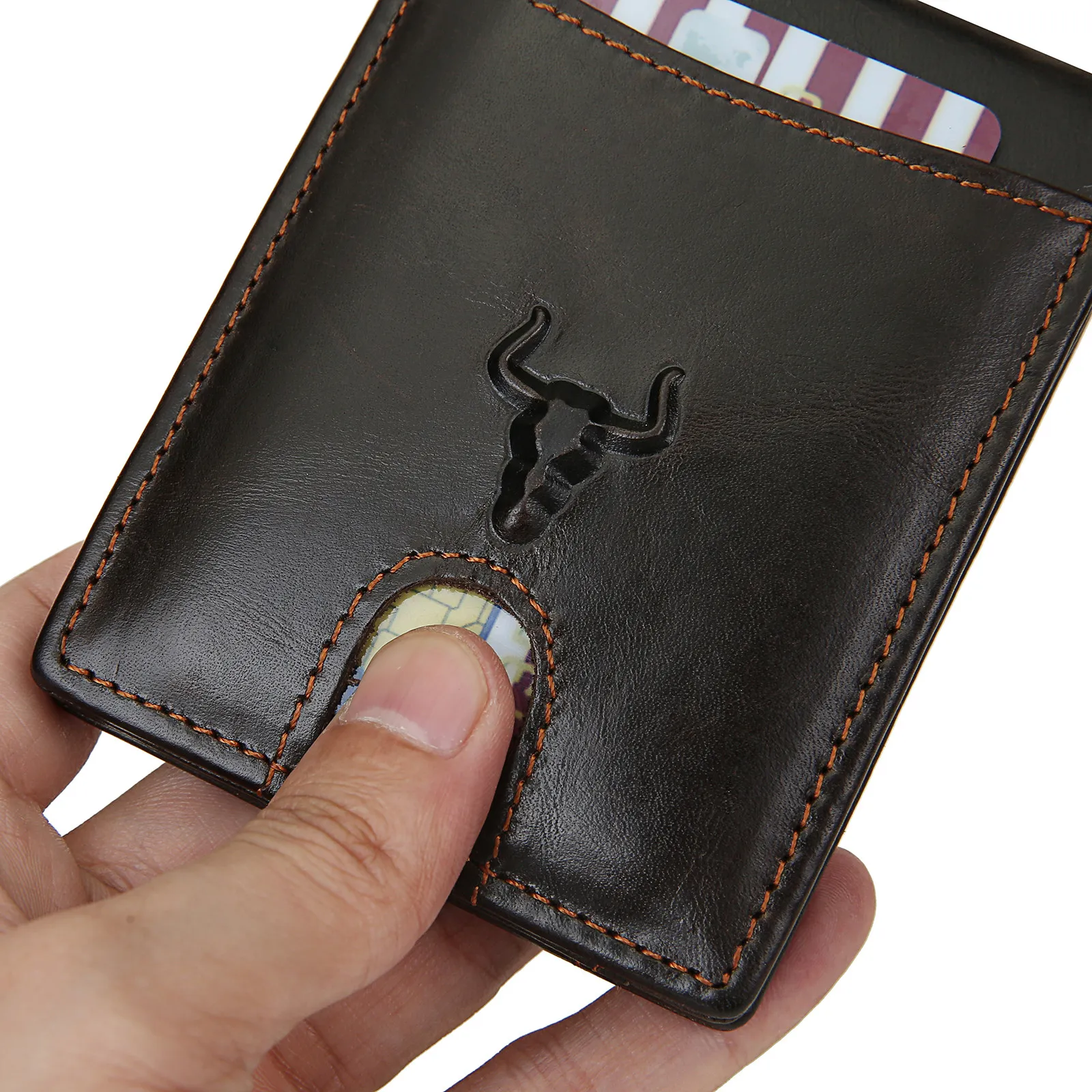 Portefeuille mince en cuir RFID pour hommes pince à billets minimaliste porte-monnaie homme intelligent porte-carte avec fermeture à glissière Coin Pocket253W